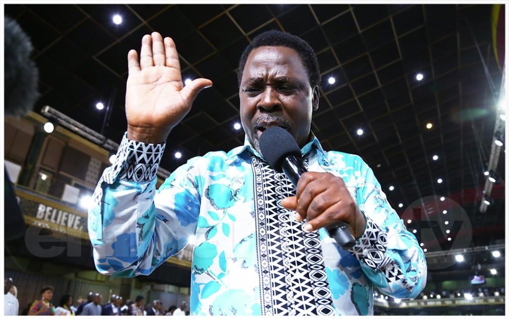 Prophet TB Joshua leading the Mass Prayer during the SCOAN Sunday Service on the 22nd of June, 2025.
