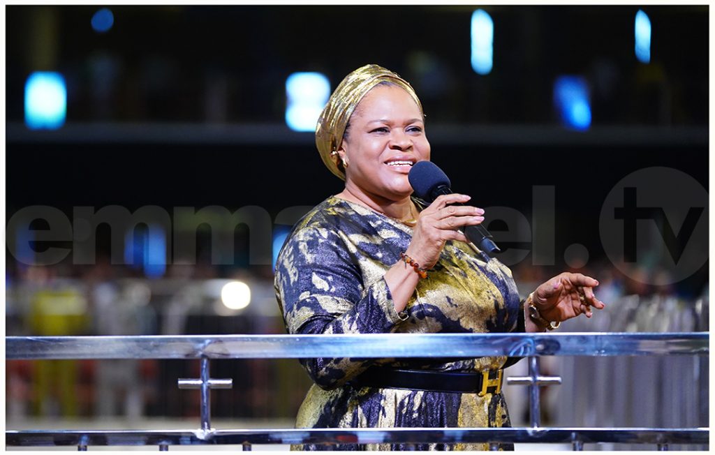 Pastor Evelyn Joshua at the SCOAN Altar, at the Synagogue Church of All Nation, 29 June, 2025. (A CALL FOR PRAYER)
